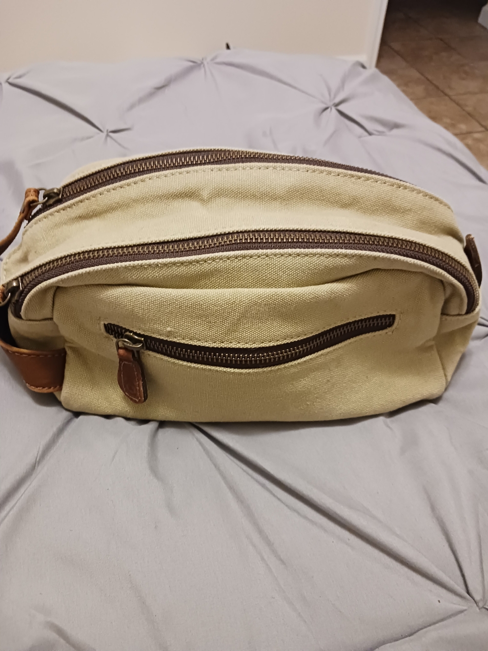 Aaron Leather Co. Brown Canvas Toiletry Bag - Travel Dopp Kit